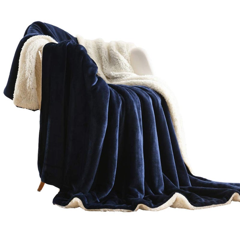 NANPIPER Sherpa Blanket Warm Blankets for Winter Super Soft Fuzzy Flannel Fleece/Wool Like Reversible Velvet Plush Couch Blanket Lightweight(Navy Blue Throw Size 50"x60") - Image 1